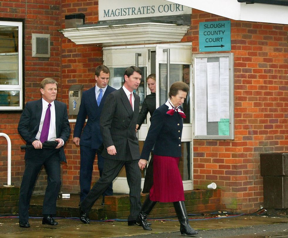 Princess Anne leaves magistrates court in 2002 over dangerous dog charge