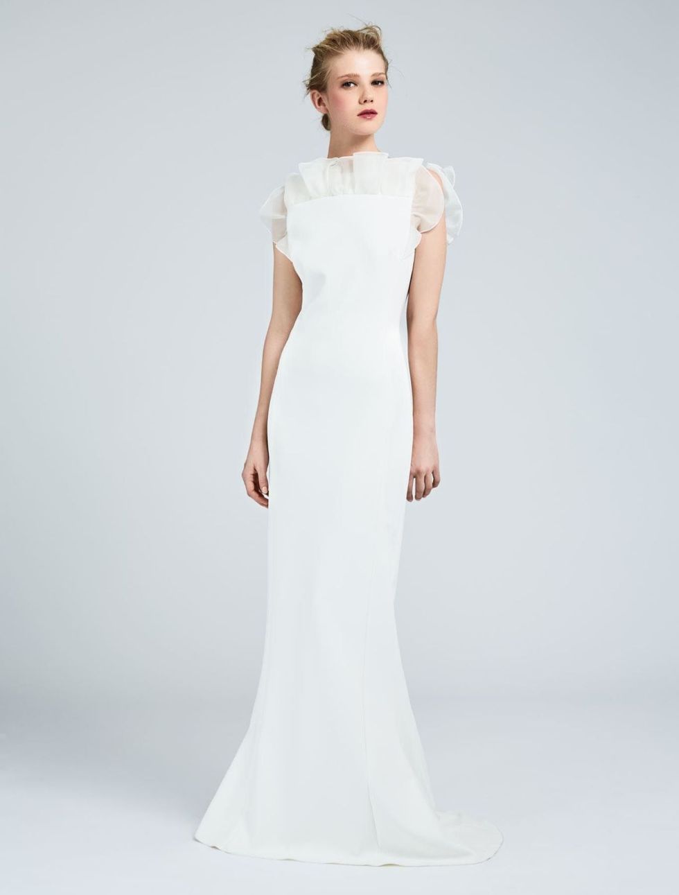 Gown, Clothing, Dress, Fashion model, Wedding dress, White, Bridal clothing, Shoulder, Bridal party dress, Neck, 