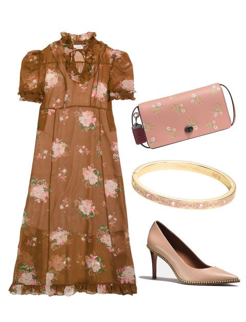 Clothing, Pink, Dress, Peach, Brown, Fashion, Footwear, Beige, Outerwear, Trench coat, 