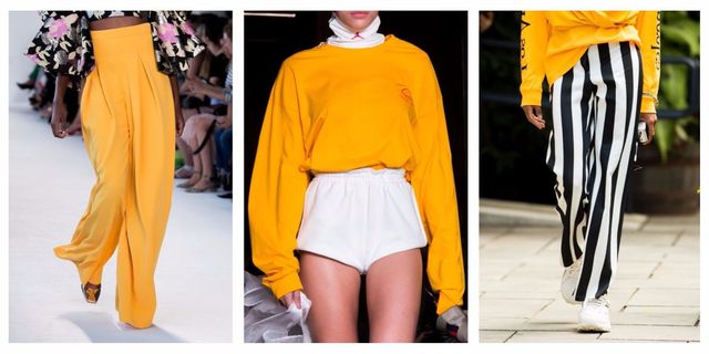 Clothing, Yellow, Orange, Fashion, Outerwear, Shorts, Neck, Crop top, Fashion model, Street fashion, 