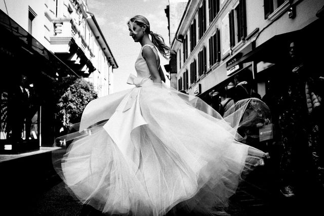 Photograph, Wedding dress, Dress, White, Gown, Black-and-white, Clothing, Bridal clothing, Bride, Monochrome photography, 