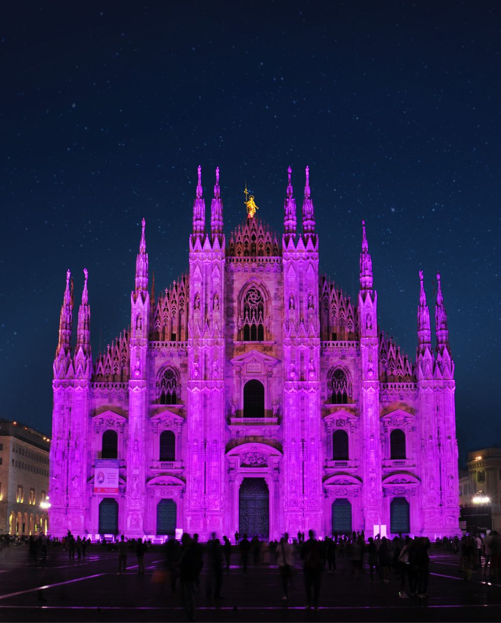 Landmark, Pink, Architecture, Purple, Building, Lighting, Night, Facade, Spire, Medieval architecture, 