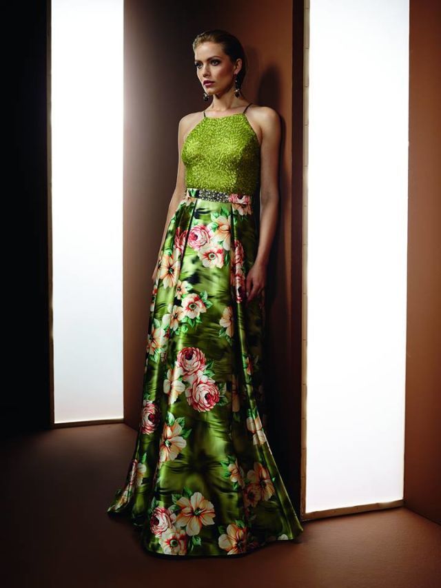 Dress, Gown, Fashion model, Clothing, Green, Shoulder, Formal wear, Fashion, Haute couture, A-line, 