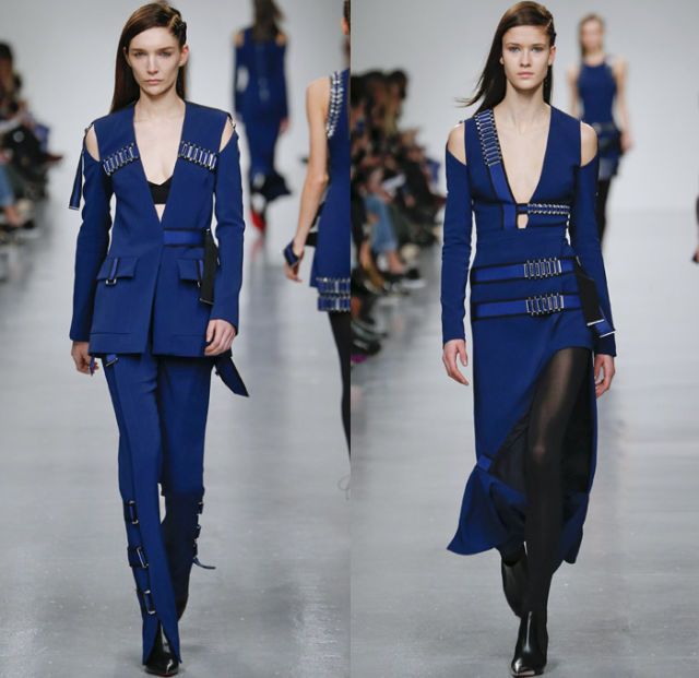 Cobalt blue, Runway, Fashion model, Fashion, Blue, Clothing, Electric blue, Fashion show, Pantsuit, Outerwear, 