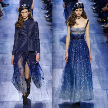 Fashion, Fashion model, Runway, Cobalt blue, Fashion show, Blue, Clothing, Haute couture, Dress, Denim, 