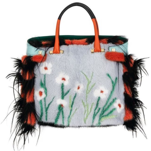 Handbag, Bag, Orange, Green, Fashion accessory, Shoulder bag, Fur, Tote bag, Feather, Luggage and bags, 