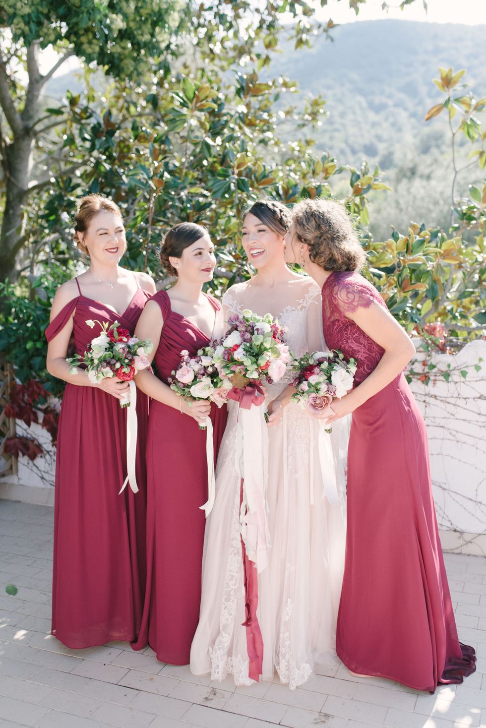 Bride, Bridal party dress, Gown, Photograph, Dress, Clothing, Pink, Formal wear, Ceremony, Shoulder, 