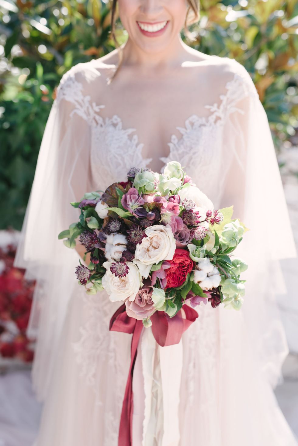 Wedding dress, Dress, Bride, White, Pink, Photograph, Bouquet, Gown, Clothing, Flower Arranging, 