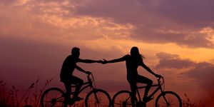Sky, People in nature, Bicycle, Cycling, Cloud, Vehicle, Sunset, Morning, Evening, Cycle sport, 