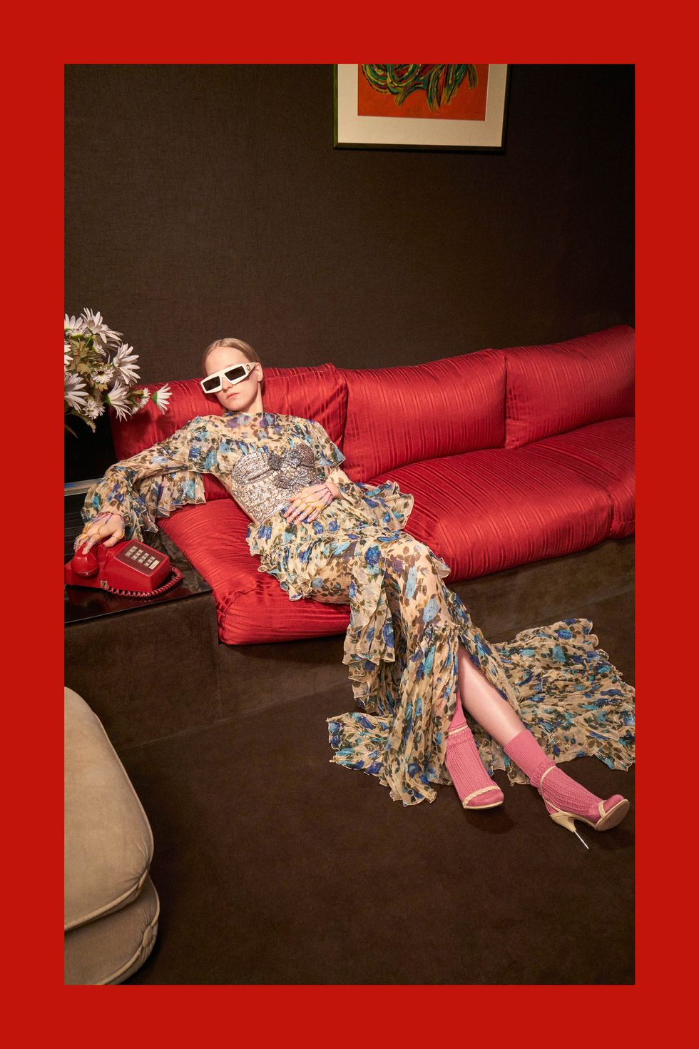 Red, Pink, Couch, Dress, Sitting, Furniture, 