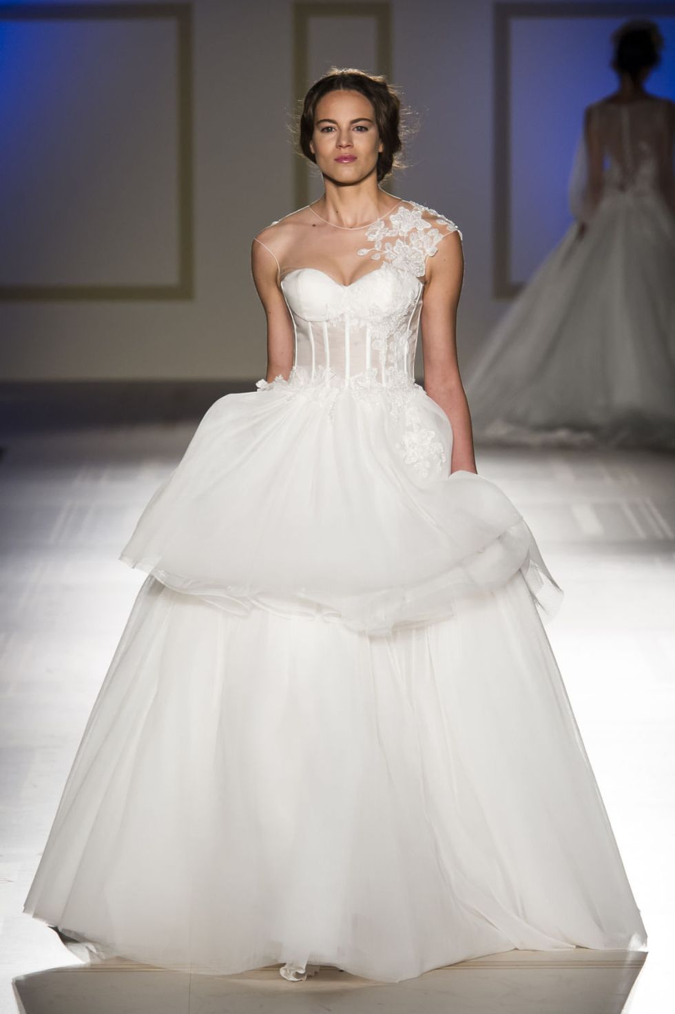 Gown, Wedding dress, Fashion model, Clothing, Dress, Bridal clothing, Bridal party dress, Fashion, Shoulder, Bride, 