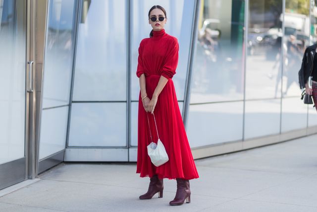 Red, Clothing, Street fashion, Fashion, Dress, Maroon, Pink, Shoulder, Outerwear, Haute couture, 