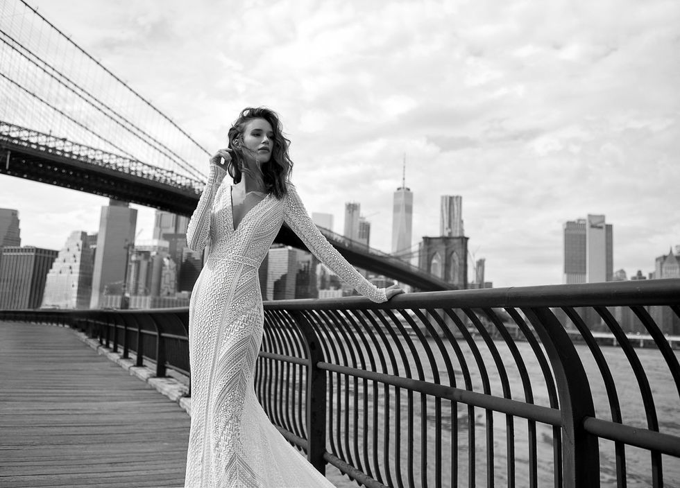 Photograph, White, Dress, Beauty, Wedding dress, Black-and-white, Bride, Bridge, Photography, Bridal clothing, 