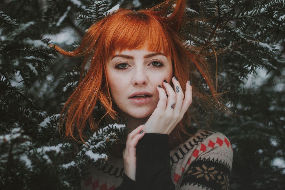 Hair, Face, Red, Red hair, Beauty, Head, Lip, Tree, Hairstyle, Eye, 