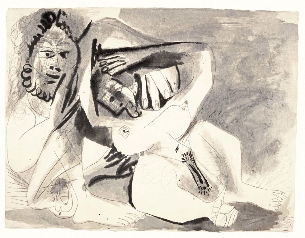 Pablo Picasso, Homme et femme nus, brush and ink on paper (est. -ú250,000-300,000)