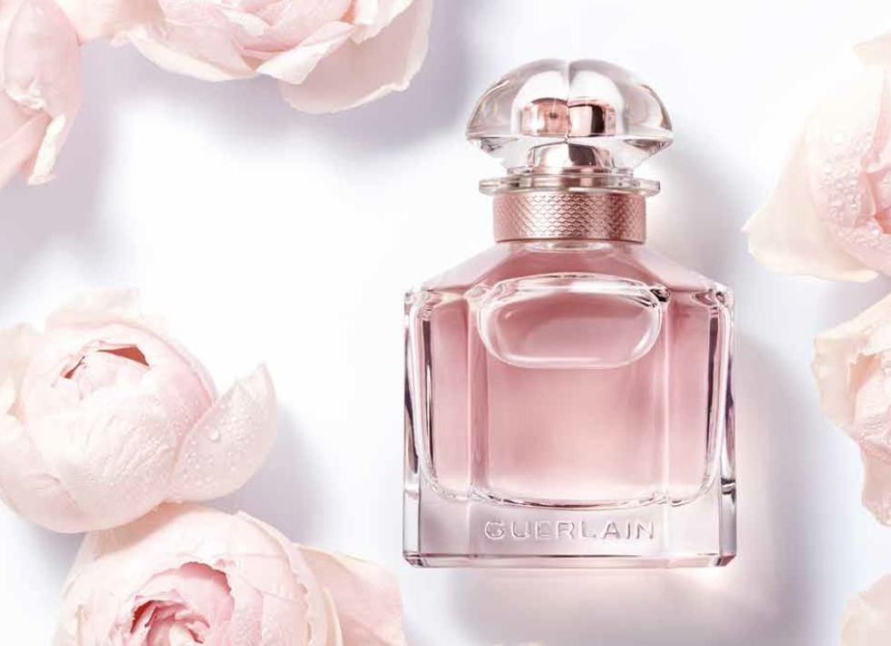 Perfume, Pink, Product, Beauty, Glass bottle, Cosmetics, Rose, Peach, Petal, Bottle, 