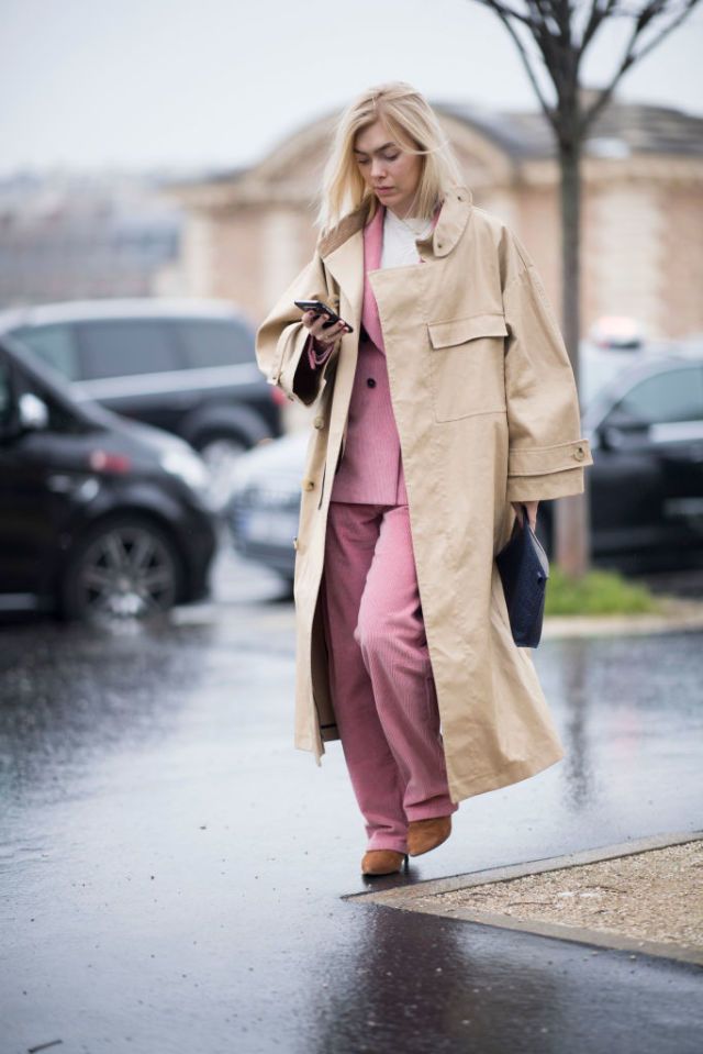 Clothing, Trench coat, Street fashion, Pink, Photograph, Coat, Outerwear, Fashion, Overcoat, Snapshot, 