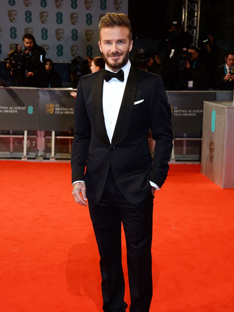 David Beckham attends the 2015 BAFTA Awards, London.