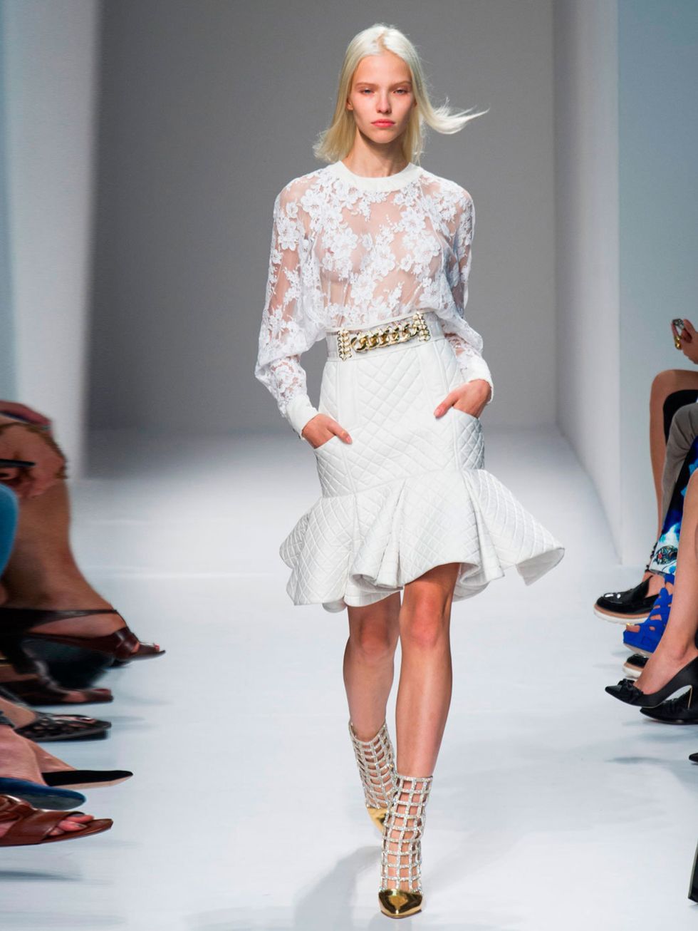 <p><strong>Sasha Luss</strong> at <a href="http://www.elleuk.com/catwalk/designer-a-z/balmain/">Balmain</a>.</p><p>'For me, the face of SS14. The newly super-blonde Russian beauty walked every show that mattered. And whatta walk she has!' </p>