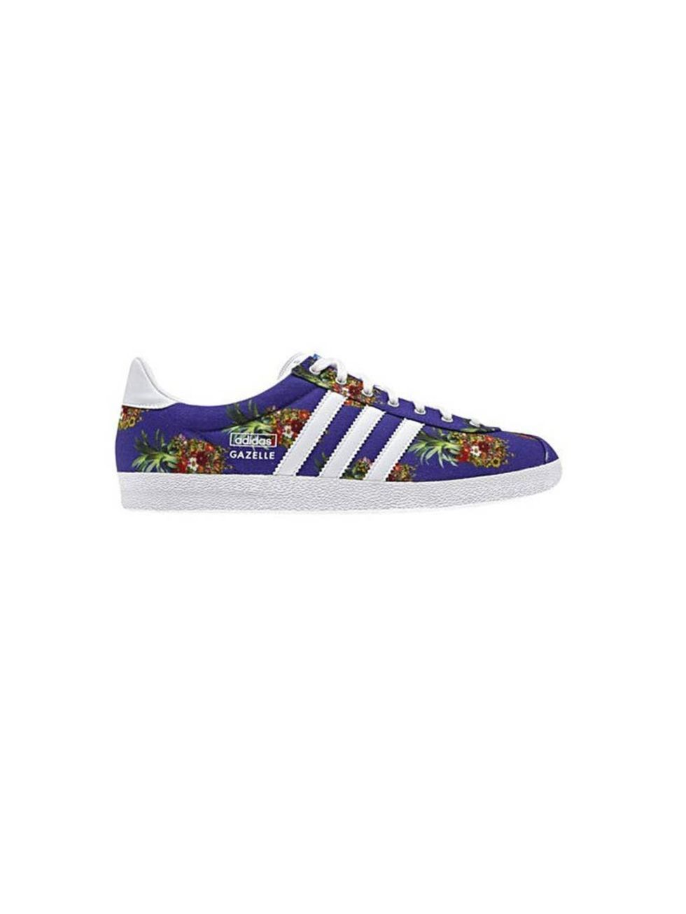 <p>No self-respecting trainer aficionado would be without these colourful printed kicks. </p><p><a href="http://www.adidas.co.uk/gazelle-og-shoes/D67721_530.html">Adidas x Farm Company</a> trainers, £67</p>