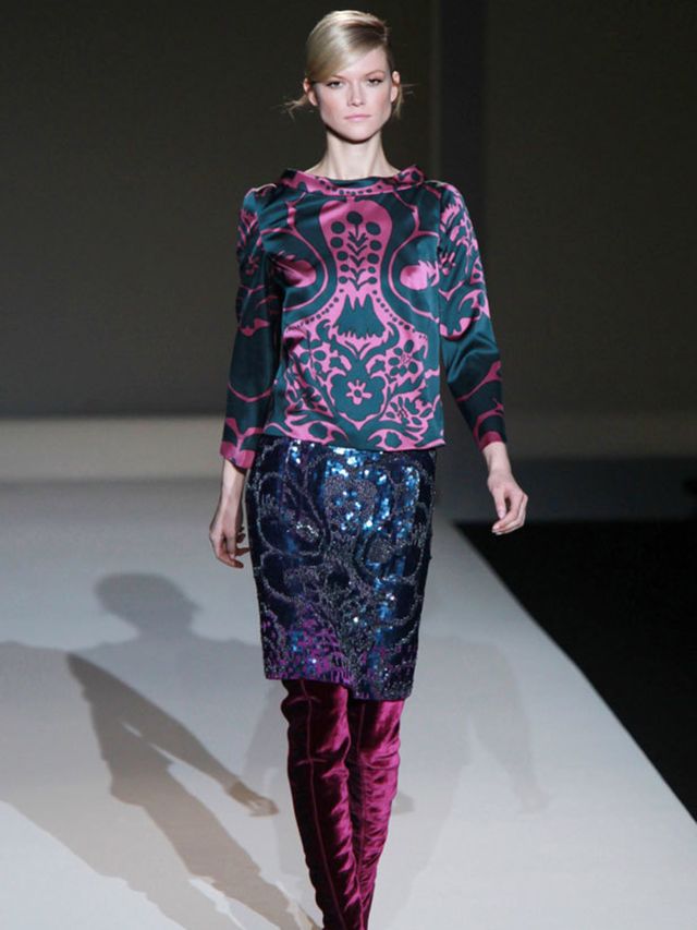 <p>This collection certainly drove home that it was a growing trend for autumn winter.</p><p>Teal, orange, purple and grey A-line dresses hovered above <a href="http://www.elleuk.com/starstyle/celebrity-trends/%28section%29/everyones-wearing-velvet">velve