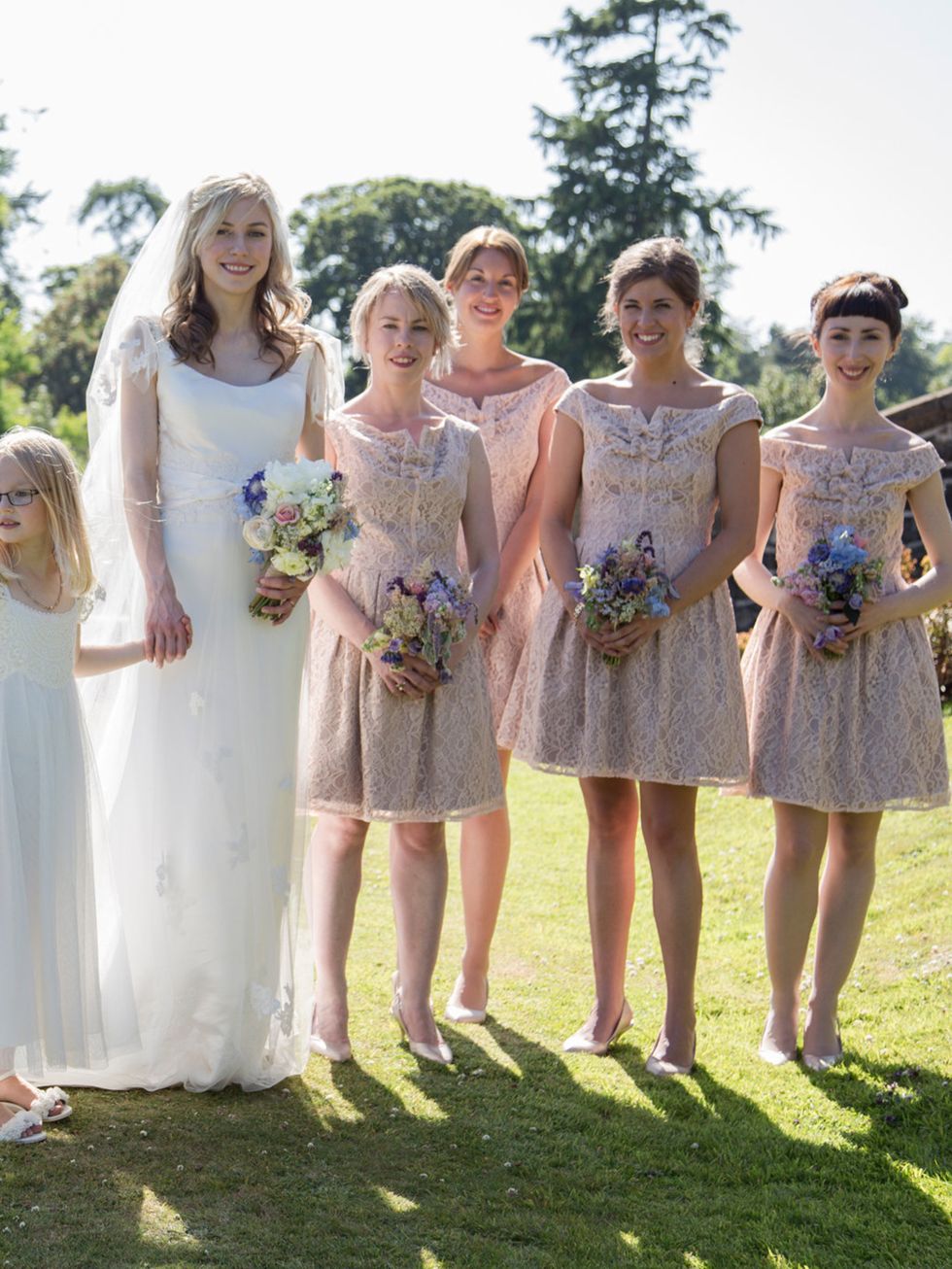 <p><strong>The Bridesmaids</strong></p><p>'My four bridesmaids were only too happy to swap floating chiffon and empire lines for something with a bit more personality. They readily bought into my <em>Mad Men</em> meets <a href="http://www.elleuk.com/catwa