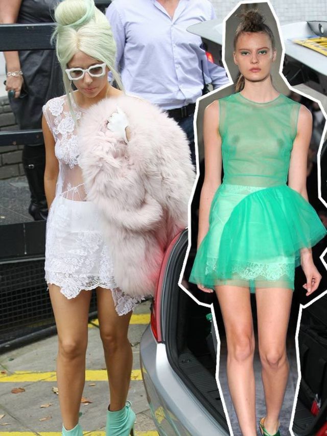 <p>Lady Gaga and a Simone Rocha runway design</p>