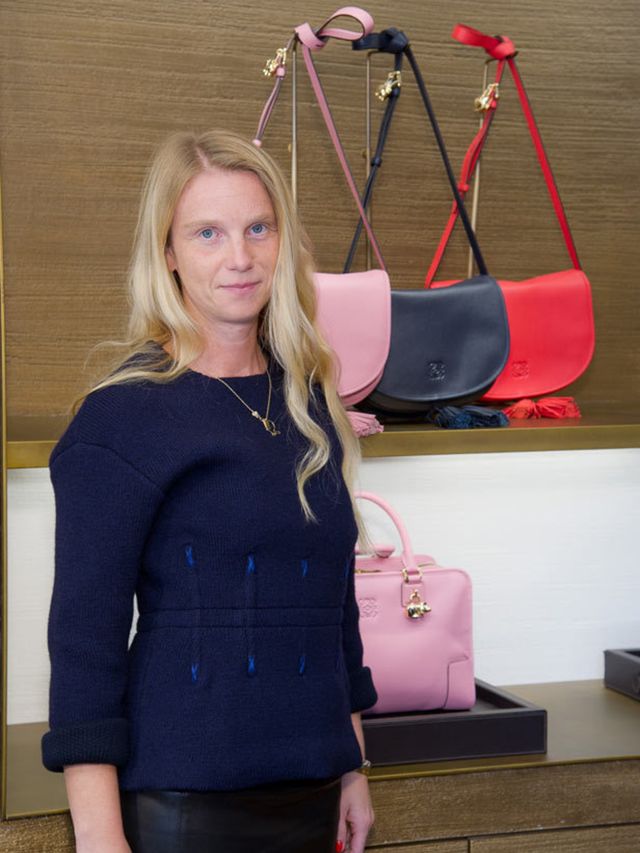 <p>Katie Hillier with her Loewe bag collaboration</p>