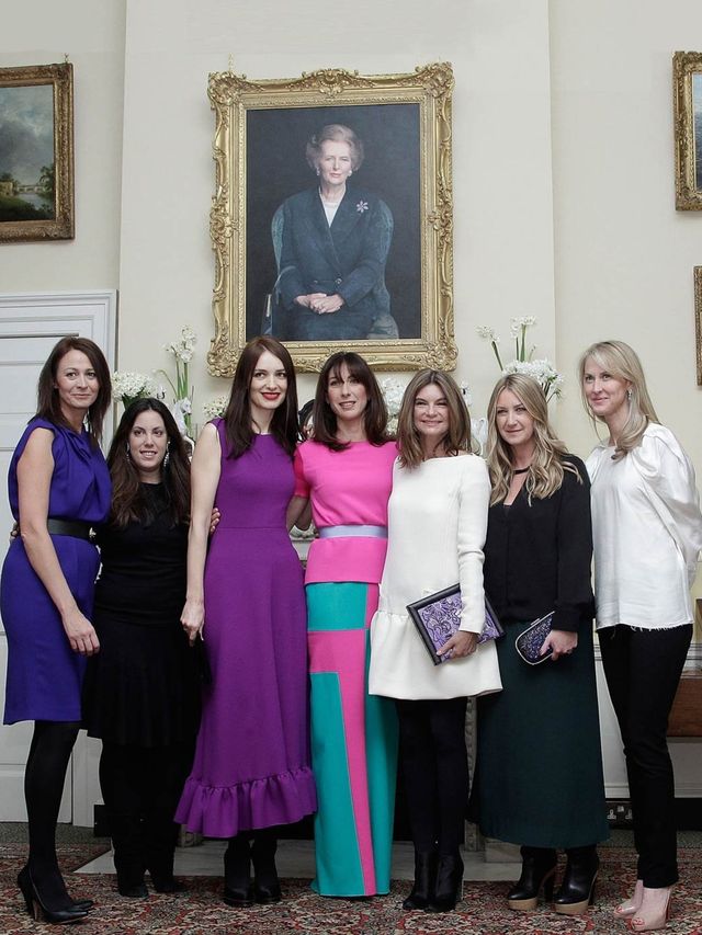 <p>Caroline Rush, Mary Katrantzou, Roksanda Ilincic, Samantha Cameron, Natalie Massanet and Anya Hindmarch at the Downing Street reception</p>
