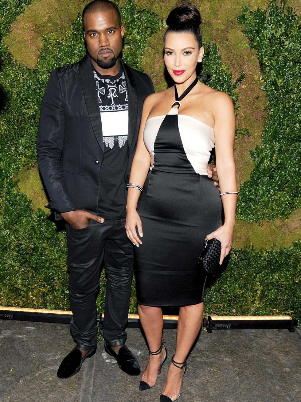 <p>Kanye West and Kim Kardashian at the Chanel party</p>