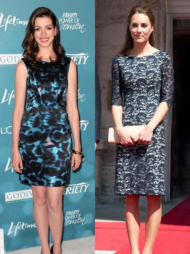 <p>Anne Hathaway and the Duchess of Cambridge, both wearing Erdem</p>