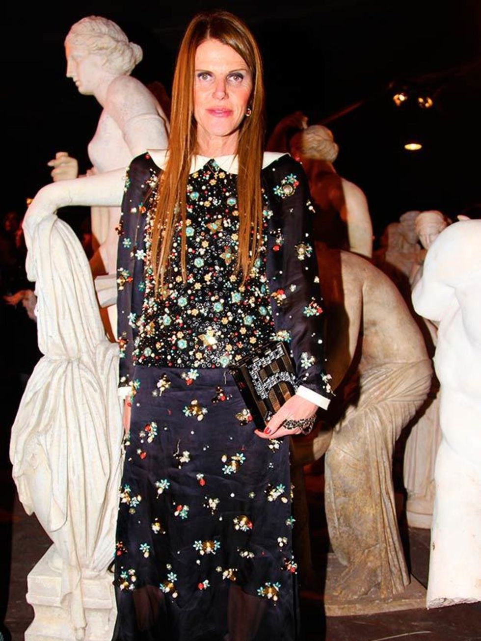 Anna Dello Russo attends the Chanel Metiers d'Art show, Italy, December 2015.