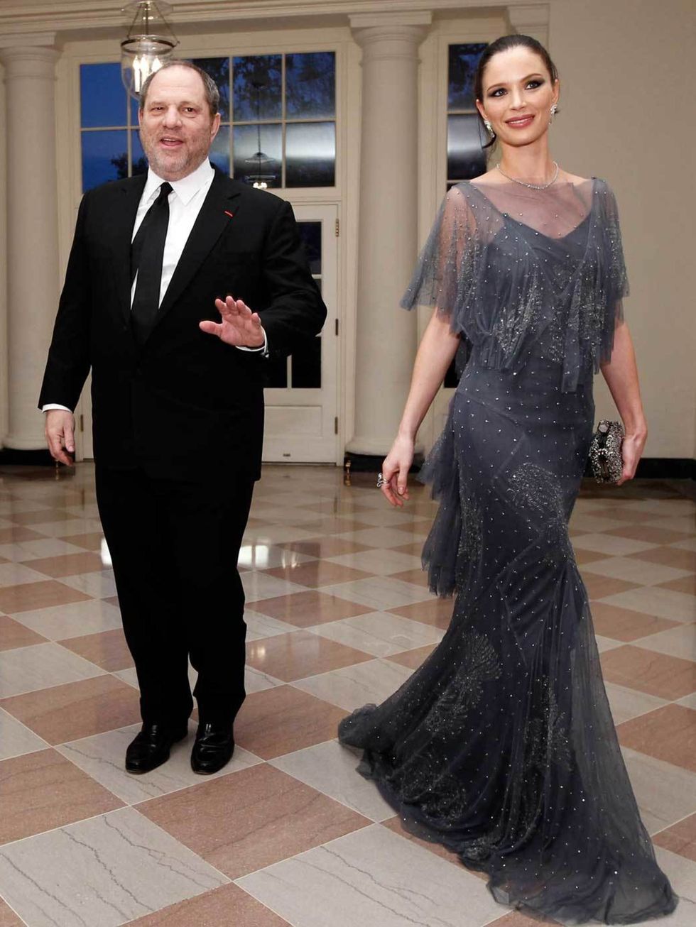 <p>Harvey Weinstein and Ms. Georgina Chapman arrive for the State dinner for the Prime Minister of Great Britain at the White House on March, 14, 2012 in Washington, DC.</p>