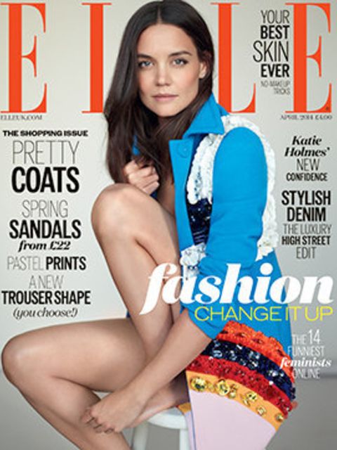 <p>Katie Holmes in Prada on the cover of ELLE, April 2014</p>