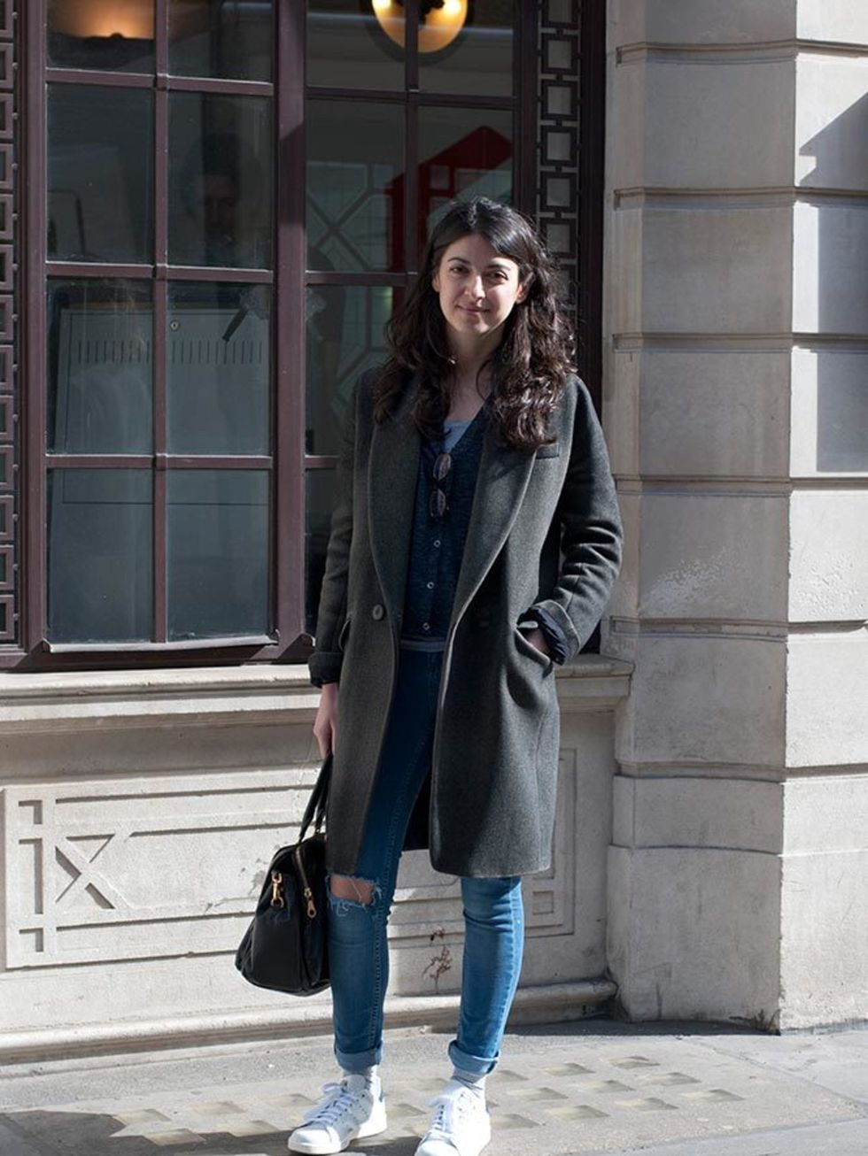 <p>Hannah Swerling, Commissioning Editor</p>

<p>Vanessa Bruno coat, Whistles jeans and cardigan, Adidas trainers, Marc by Marc Jacobs handbag, Oliver Peoples glasses</p>