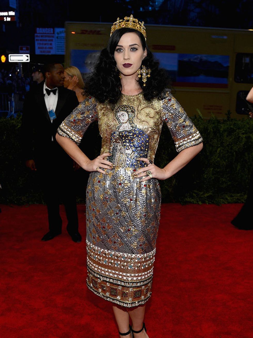<p>In 2013, the Met Gala was titled PUNK: Chaos to Couture. Katy Perry&#39;s interpretation was this Dolce &amp; Gabbana dress from the the duo&#39;s Fall 2013 collection.</p>