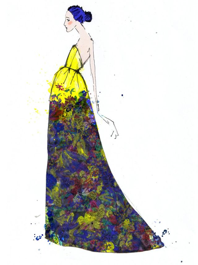 <p>An Erdem AW08 design appearing in the V&amp;A show, illustrated exclusively for ELLE</p>