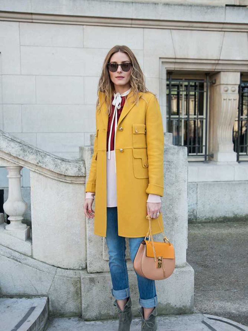 Olivia Palermo arrives for the Chloe a/w15 show during Paris Fashion Week, March 2015.