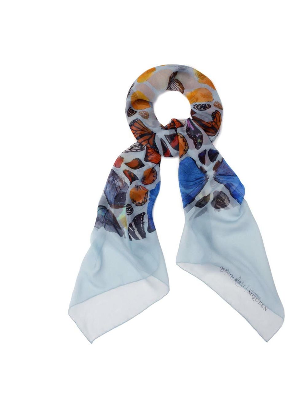 <p>Damien Hirst has turned his hand to fashion, collaborating with Alexander McQueen to produce a collection of their signature printed scarves. And this pairing doesn't disappoint - each scarf is a wearable piece of art.</p><p><a href="http://www.alexand