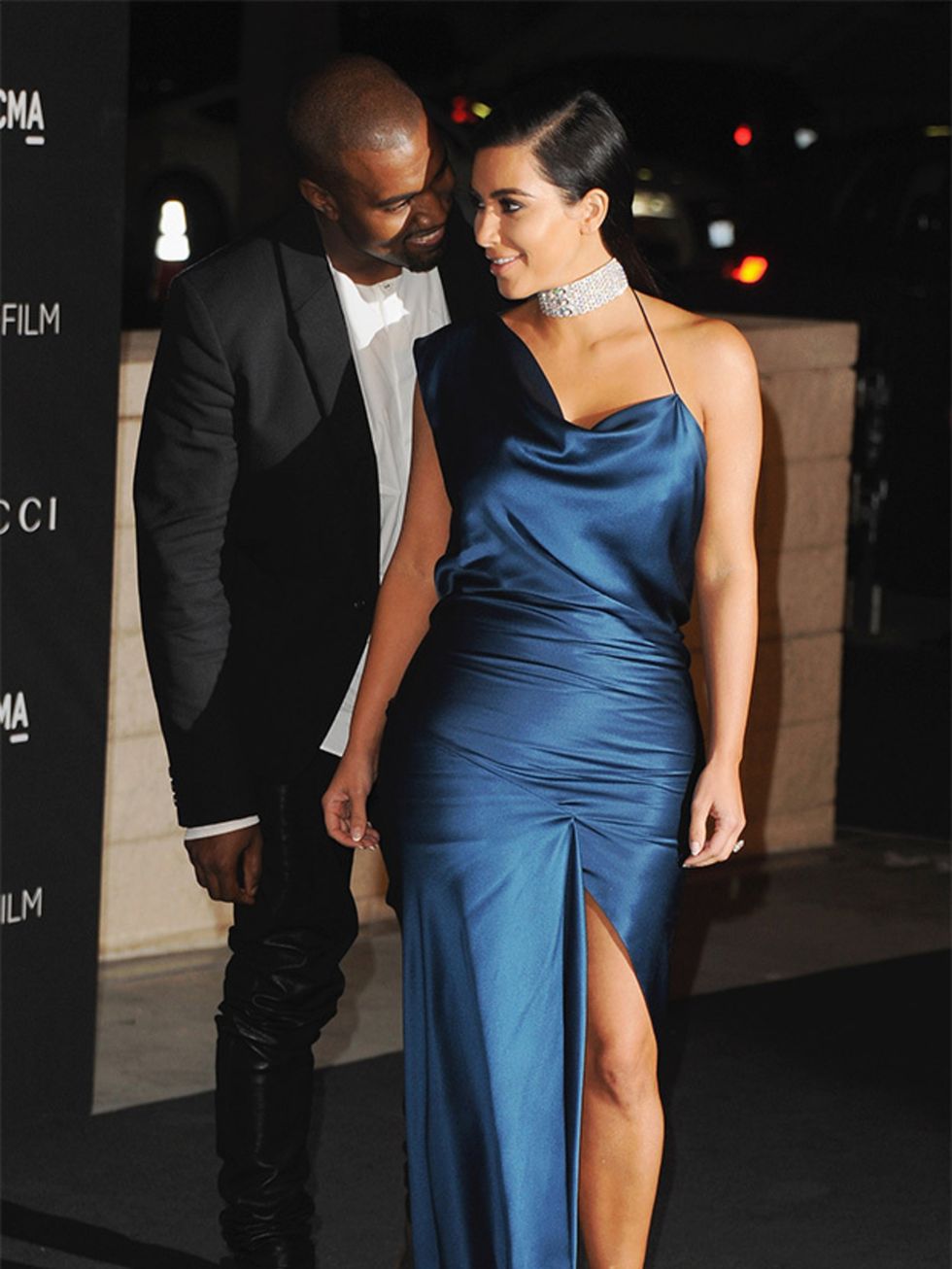 <p>Kim Kardashian West, in Cushnie et Ochs, with Kanye West at the LACMA Art + Film Gala, November 2014.</p>