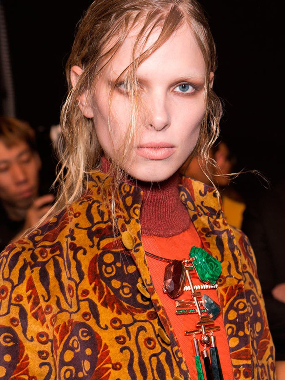 <p><a href="http://www.elleuk.com/catwalk/just-cavalli/autumn-winter-2015"><strong>Just Cavalli</strong></a></p>

<p>The look: Swamp hair</p>

<p>Hair stylist: James Pecis for Moroccanoil</p>

<p>Key products: Moroccanoil Intense Curl Cream, Moroccanoil L