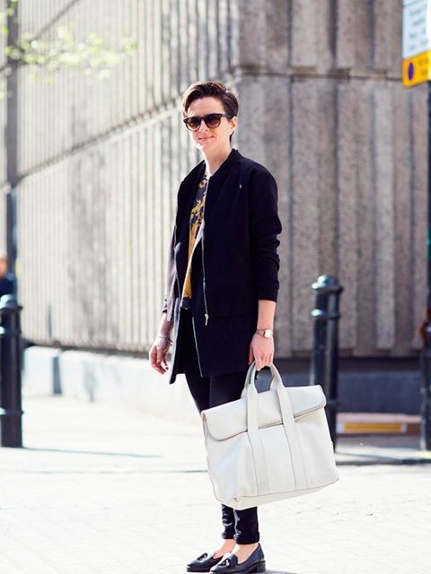 <p>Lotte Jeffs , Deputy Editor</p>

<p>Zara bomber jacket, Topshop sleeveless blazer, Truly Madly Deeply top, Samsoe & Samsoe jeans, Out From Under shoes, Philip Lim bag, Giorgio Armani sunglasses</p>