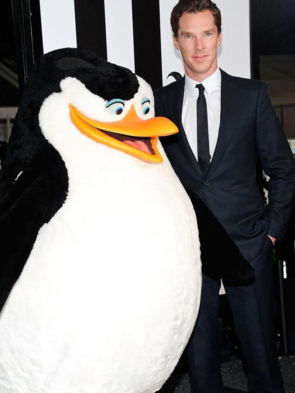 <p>With a penguin at a <em>Penguins of Madagascar</em> screening. Nothing could be better.</p>

<p><a href="http://www.elleuk.com/commercial/benedict-cumberbatch/"><em>Read our full cover interview with Benedict Cumberbatch now</em></a></p>
