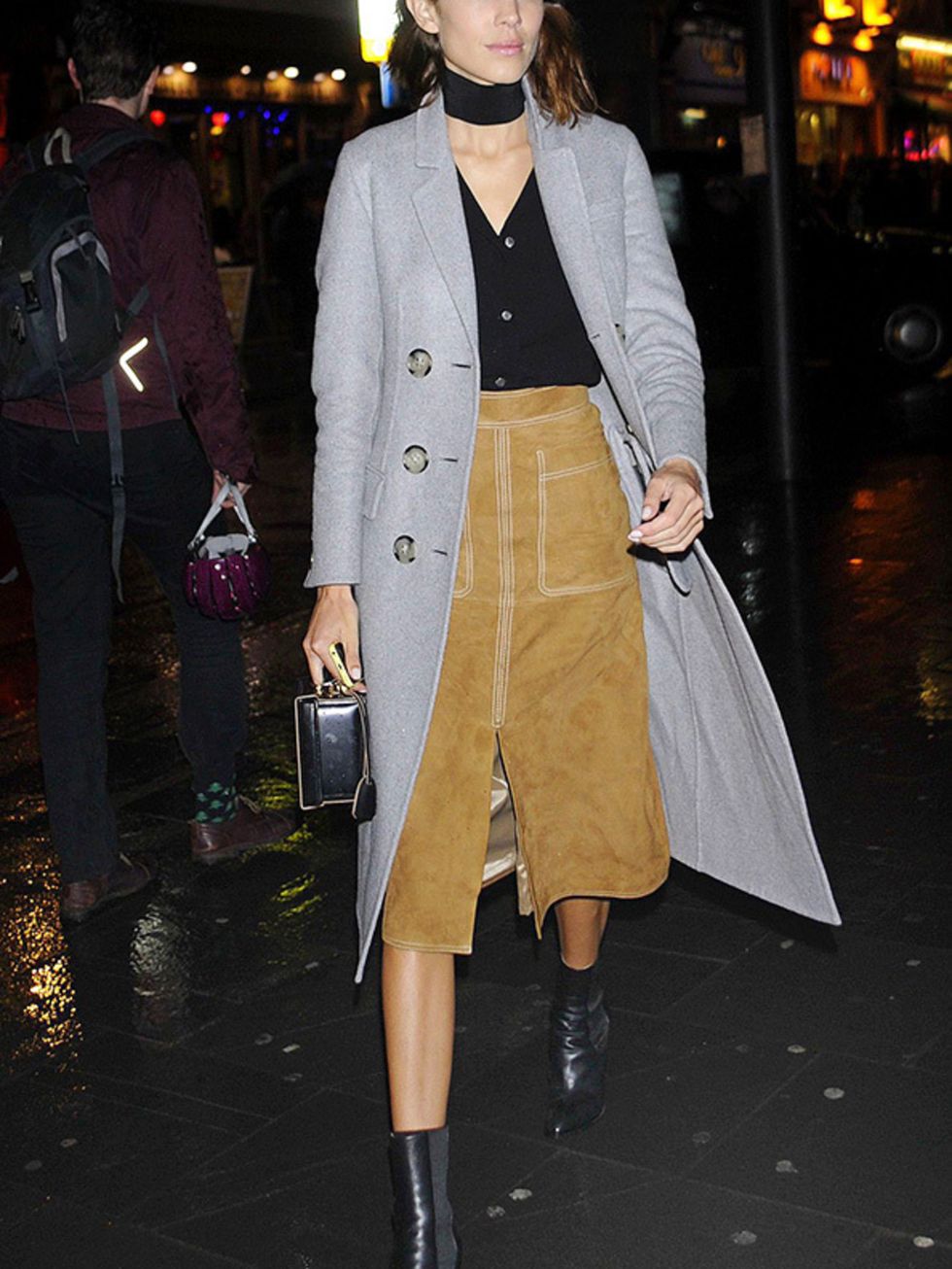 <p><a href="http://www.elleuk.com/fashion/celebrity-style/alexa-chung-s-style-file" target="_blank">Alexa Chung</a> wearing a Marks and Spencer suede skirt</p>