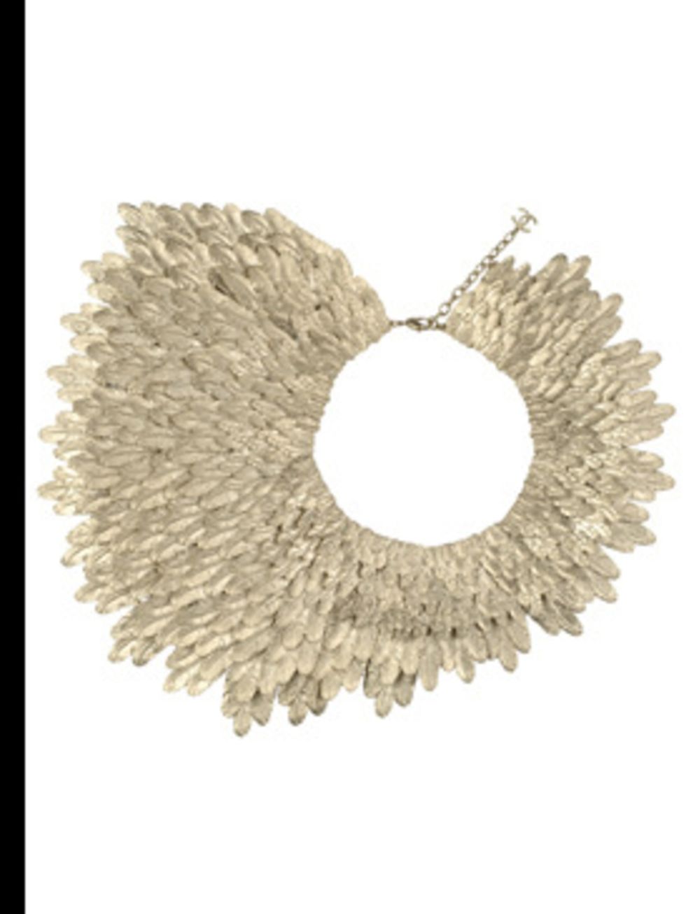 <p>Gold feather necklace £5,288 by Chanel, for stockists call 0207 493 5040</p>