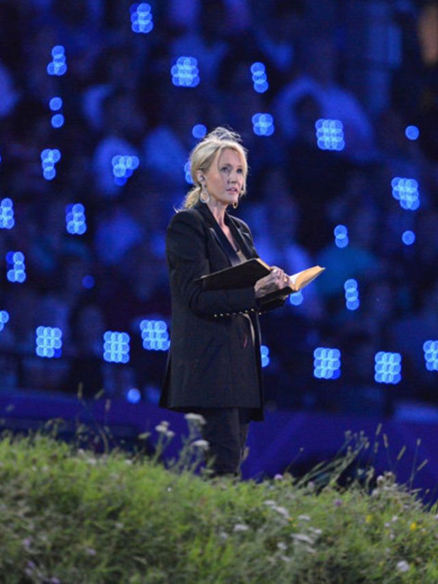 <p>JK Rowling performs at the Olympic opening ceremony</p>