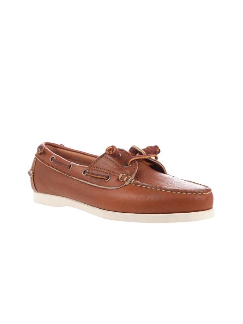 <p>Tan leather boat shoes, £232, by Ralph Lauren at Farfetch</p>