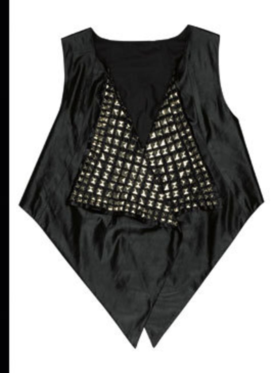 <p>Black studded waistcoat, £60, by Urban Outfitters (0203 219 1944)</p>