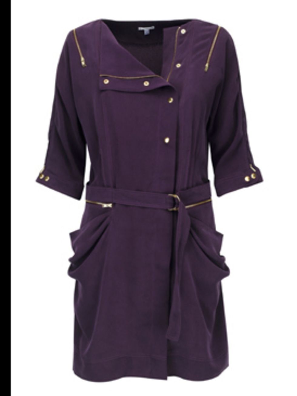 <p>Aubergine trench dress, £59, by Marks &amp; Spencer. For Stockists call 0845 302 1234.</p>