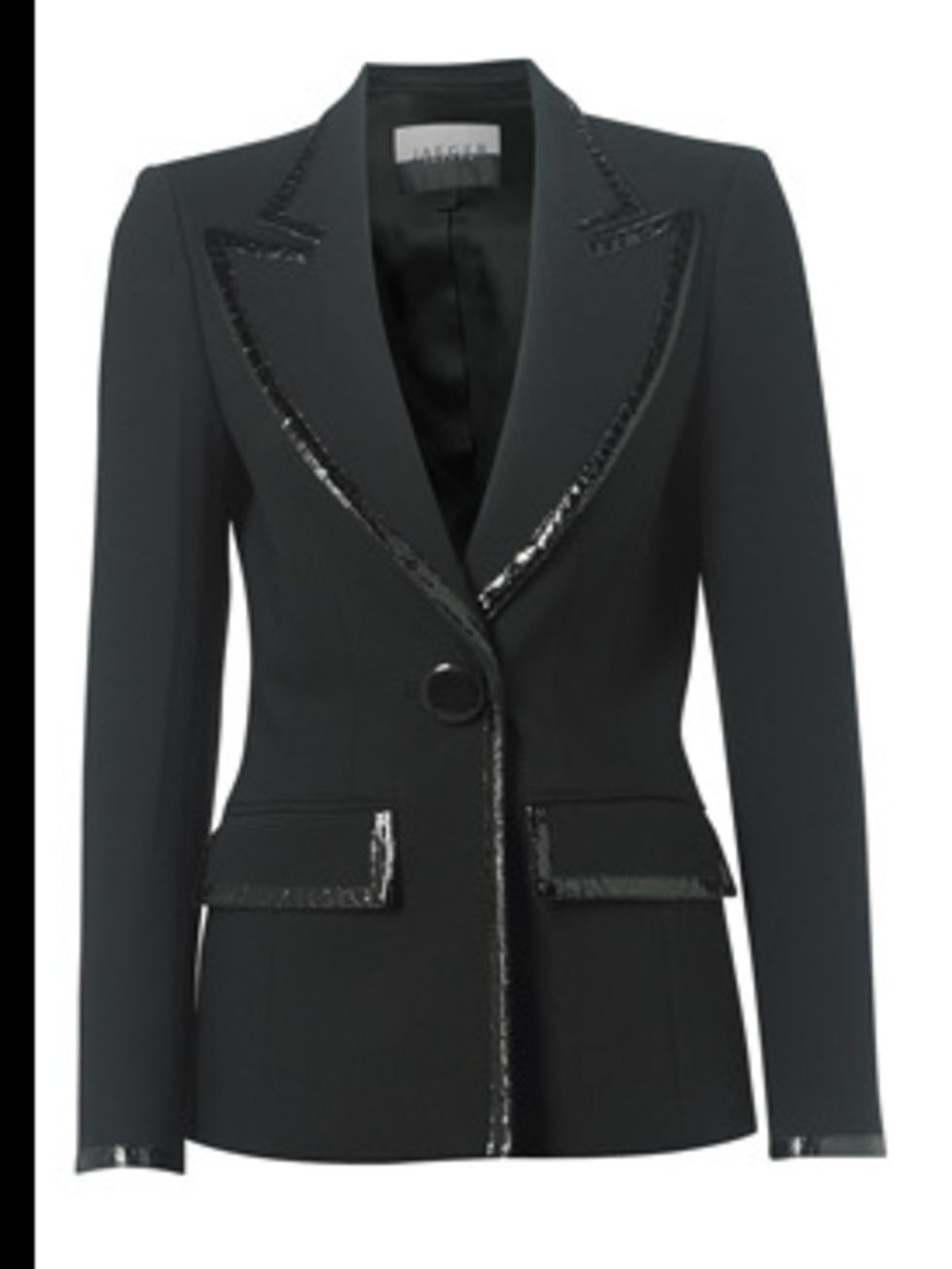 <p>Blazer, £299.00 from <a href="http://www.jaeger.co.uk/index.cfm?page=1094&amp;productid=660021N&amp;productvar=660021N-00100-12&amp;refpage=1372">Jaeger</a></p>